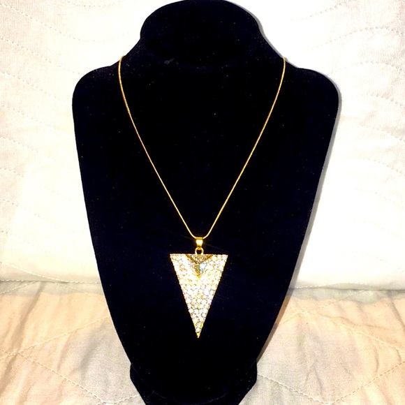 Gold Triangle Pave Long Fashionable Necklace NWT - Picture 1 of 10